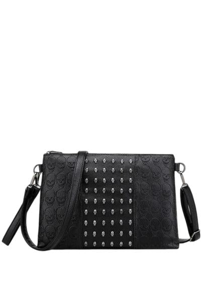 Ro Rox Skull Studded Clutch Mini Evening Handbag Black Punk