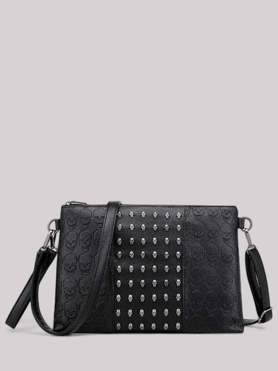 Ro Rox Skull Studded Clutch Mini Evening Handbag Black Punk