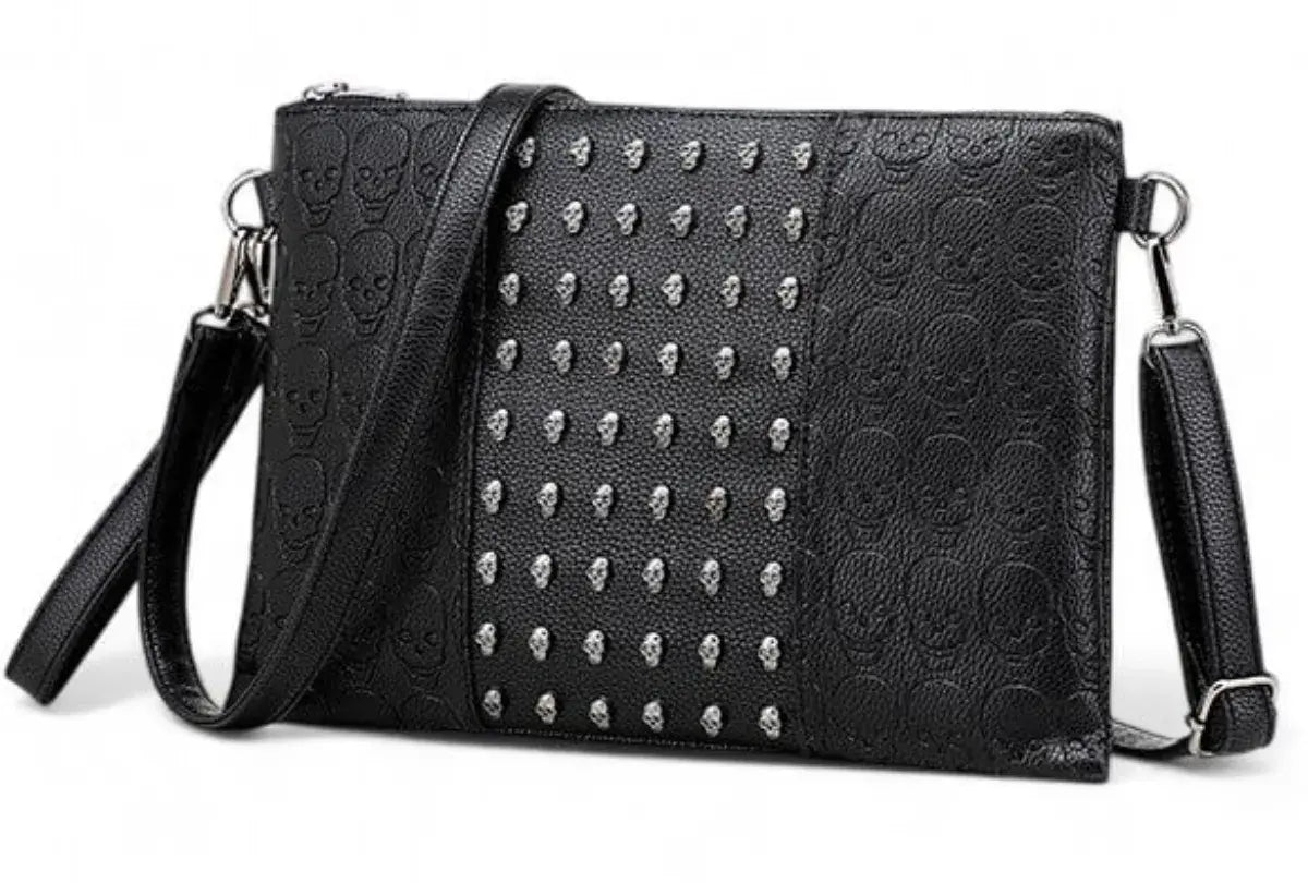 Ro Rox Skull Studded Clutch Mini Evening Handbag Black Punk