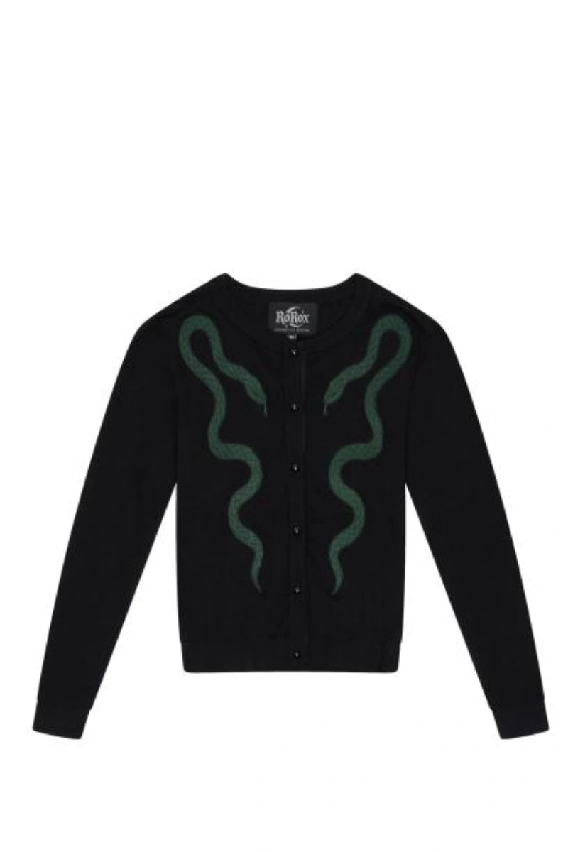 Ro Rox Green Snake Cardigan - Gothic Retro Knitwear in Sizes