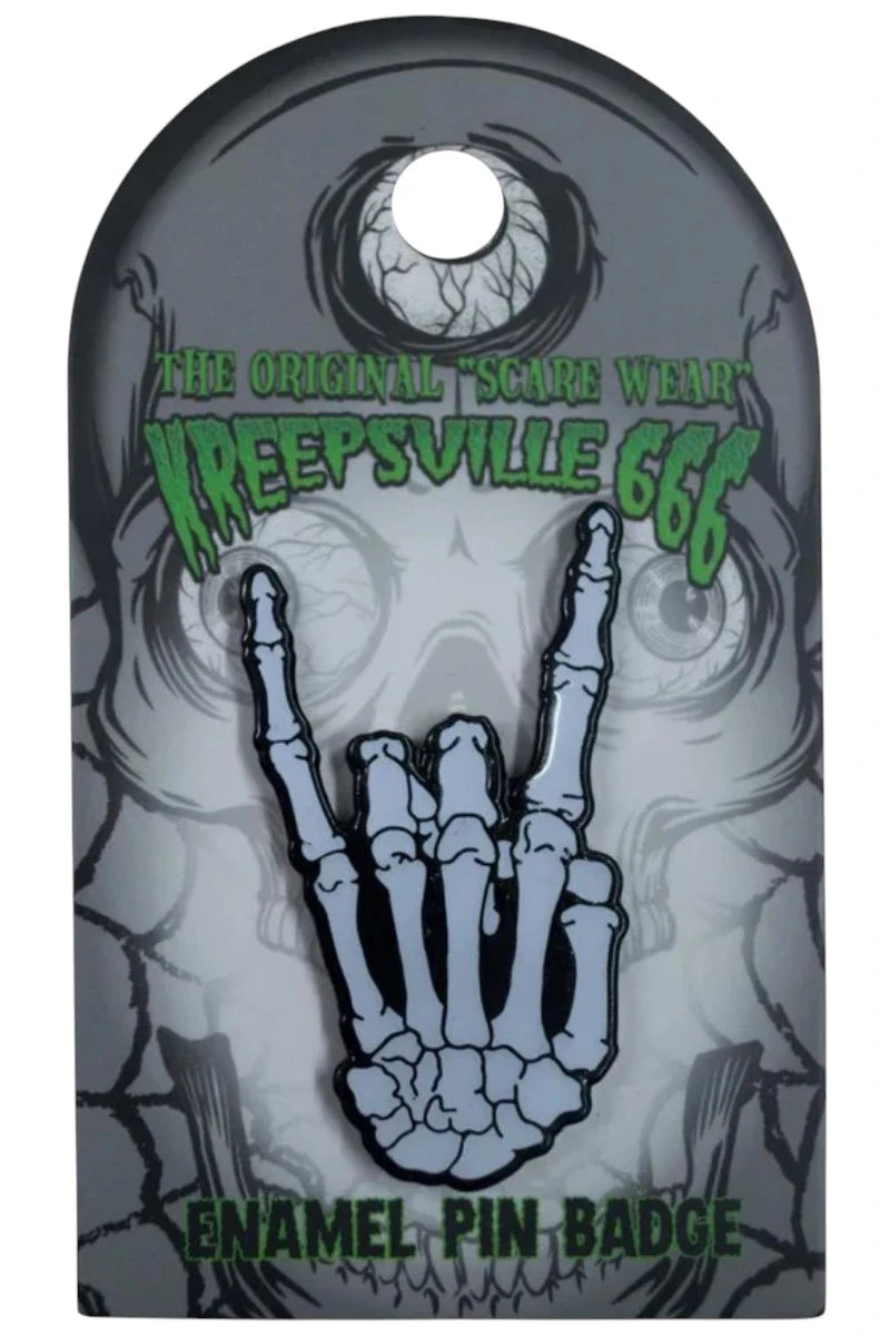 Kreepsville Skeleton Hand Enamel Pin - Middle Finger & Devil