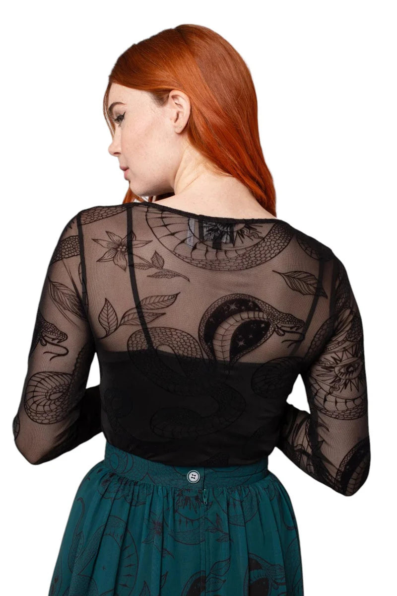 Hell Bunny Snake Charmer Top Gothic Mesh Snake Print Blouse