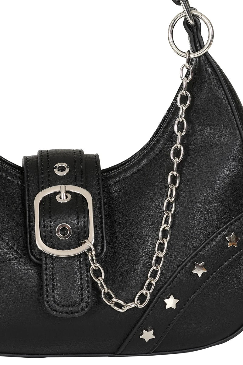 Third Identity Star Bag – Black Faux Leather with Chain