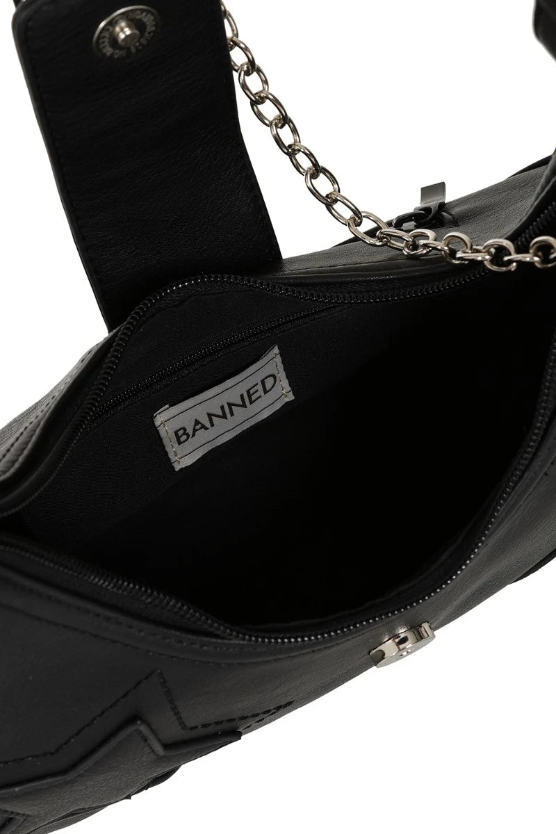 Third Identity Star Bag – Black Faux Leather with Chain
