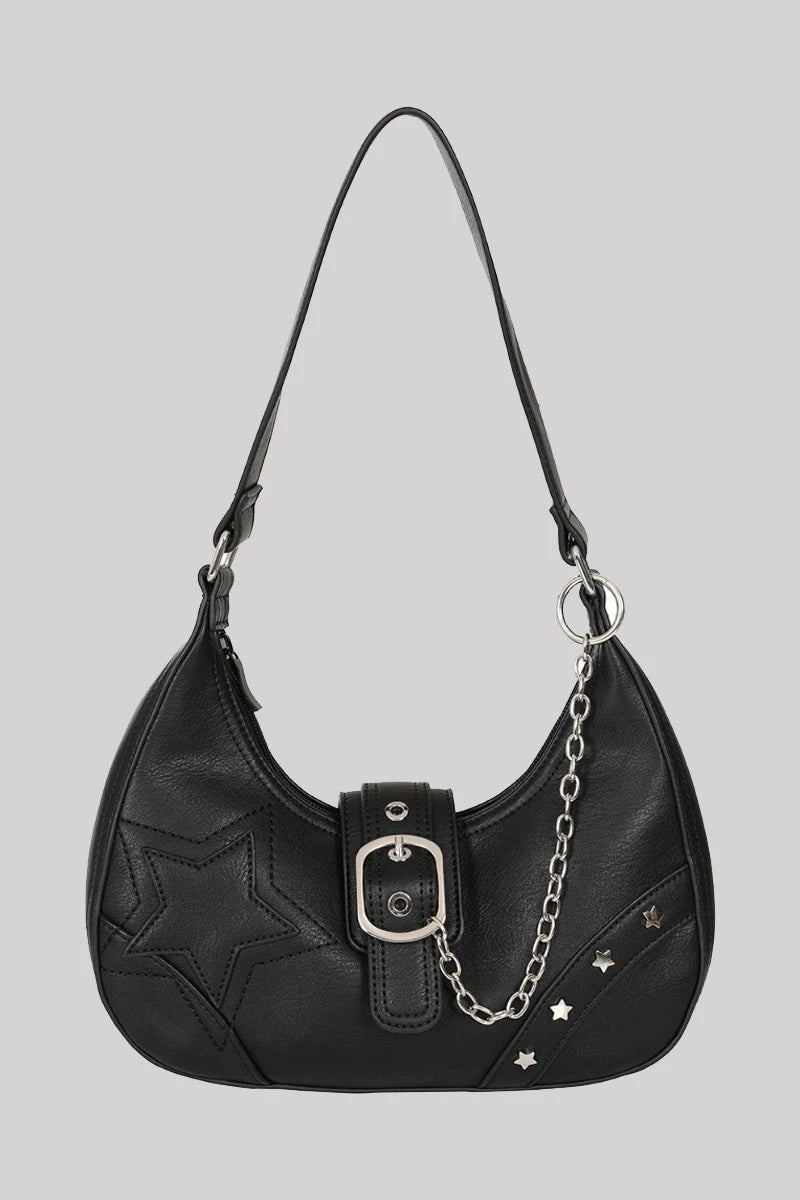 Third Identity Star Bag – Black Faux Leather with Chain