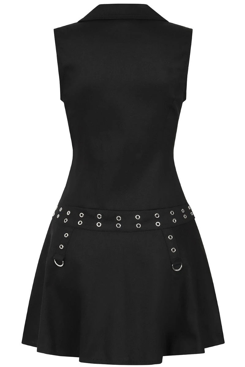 Banned Astrid Dress - Black Sleeveless Dress, Eyelet Buckles