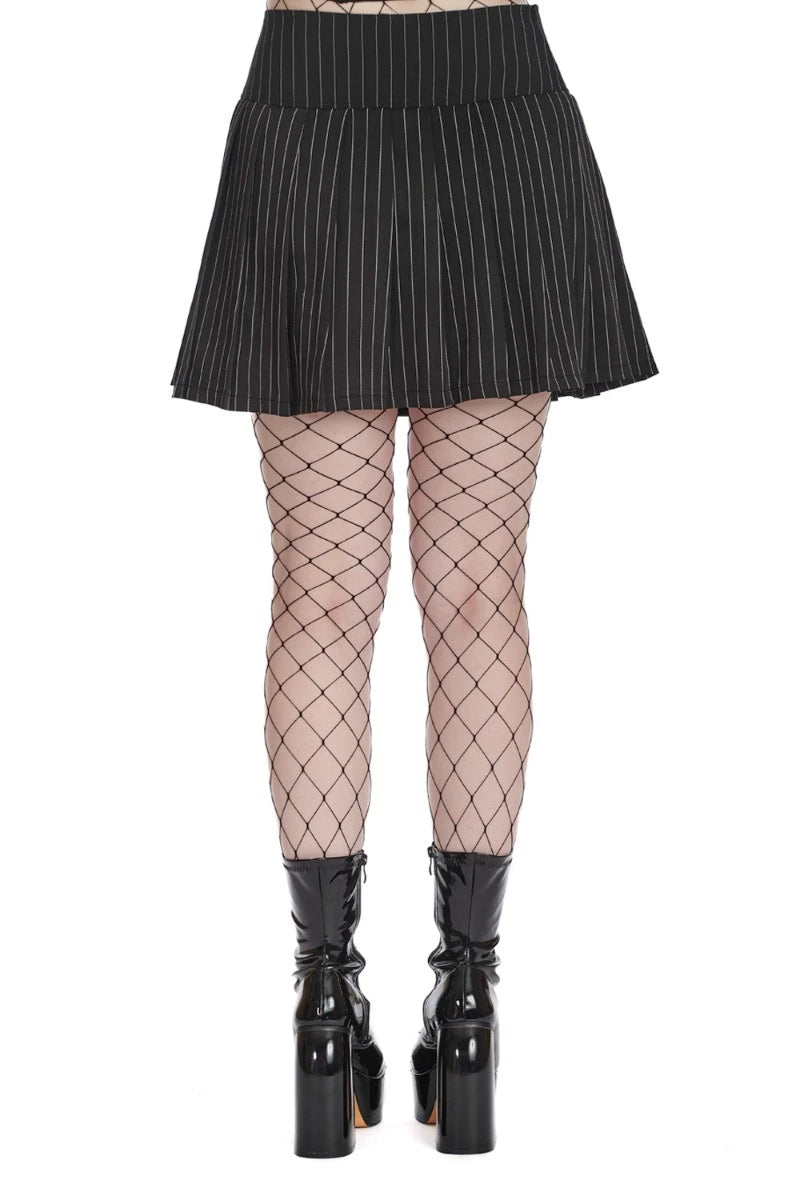 Banned Pinstripe Skater Skirt - Pleats, Buckle Waist, Gothic