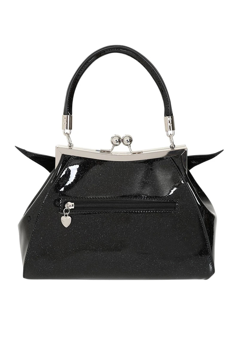 Banned Elvira Shimmer Handbag – Gothic Bat Wing Purse Bag