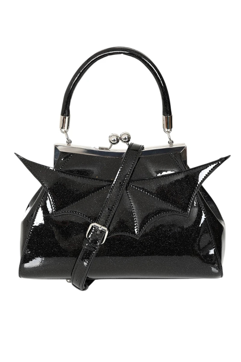 Banned Elvira Shimmer Handbag – Gothic Bat Wing Purse Bag