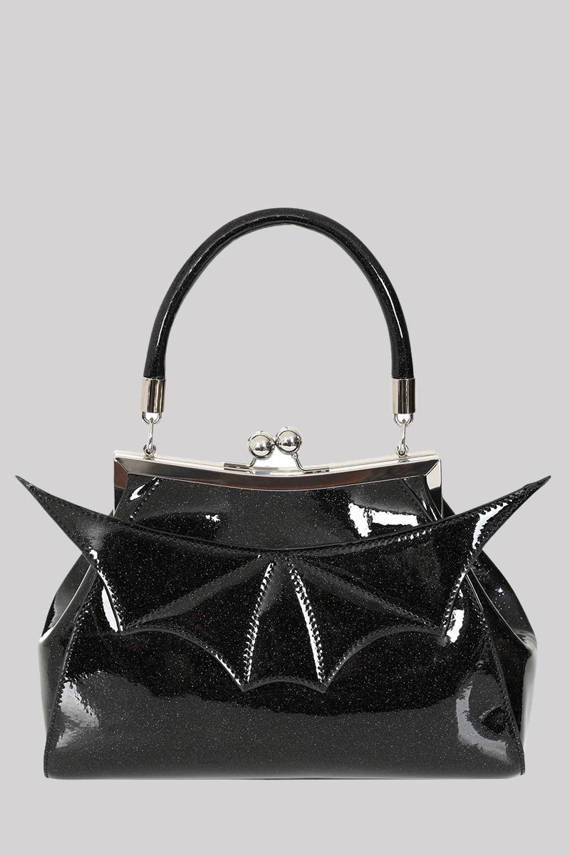 Banned Elvira Shimmer Handbag – Gothic Bat Wing Purse Bag