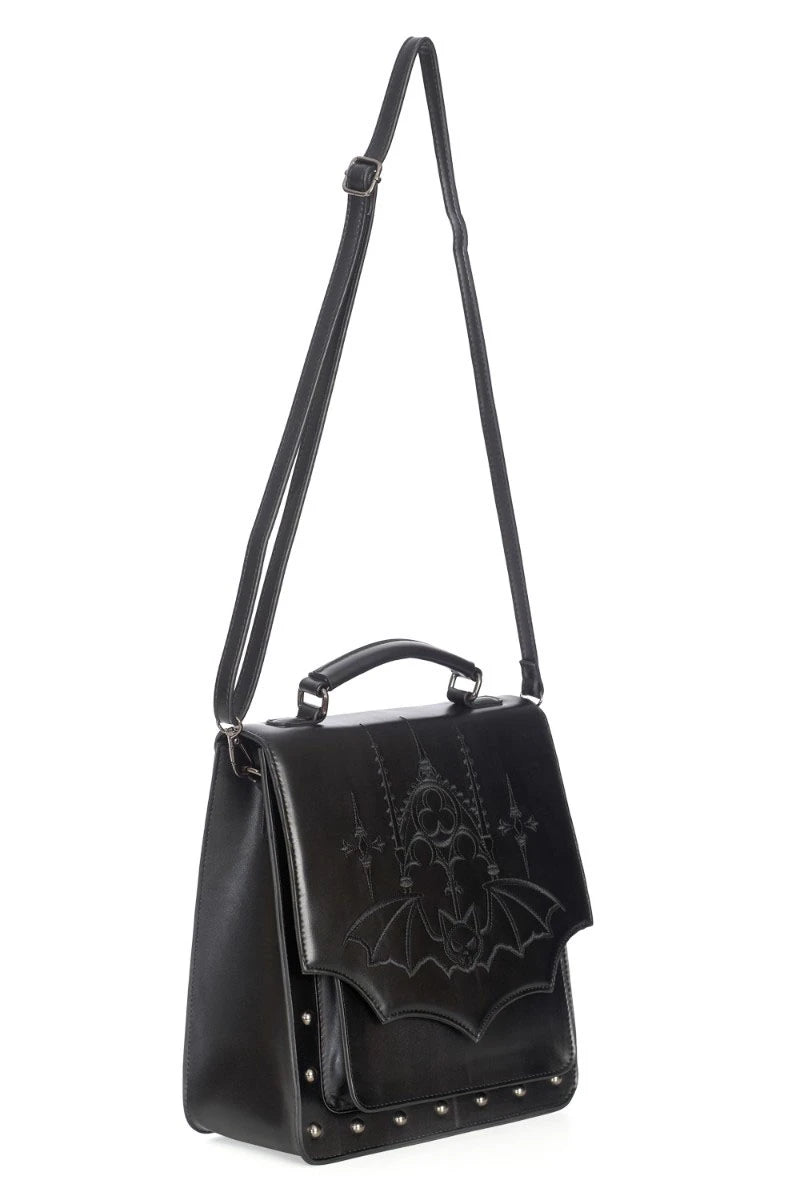 Banned Gothic Bat Backpack – Black Studded Flap Satchel