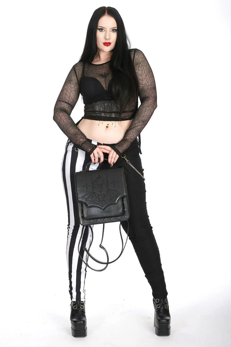 Banned Gothic Bat Backpack – Black Studded Flap Satchel