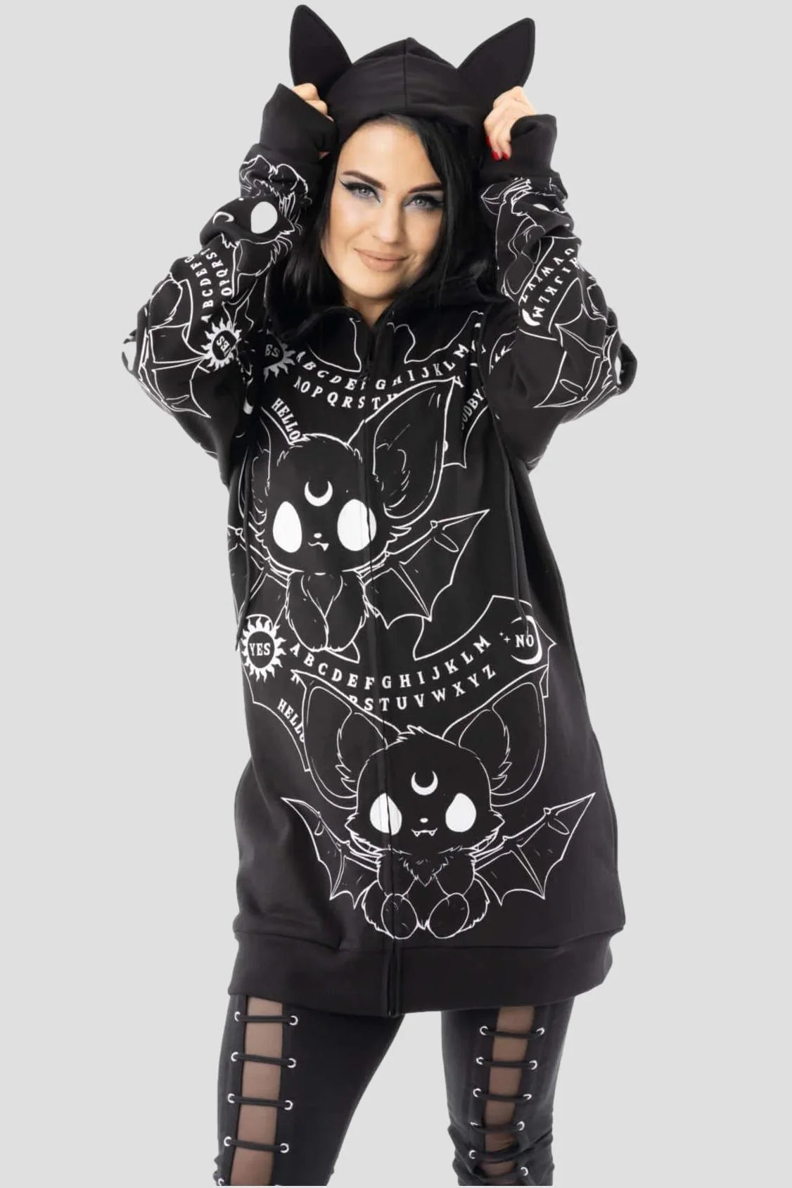 Heartless Ouija Bats Hoodie - Black Gothic Bat Ear Ouija | Ro Rox