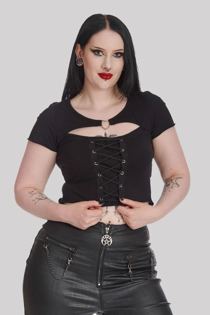 Corsette Lace Top Black Through The Darkness Gothic Cut-Out
