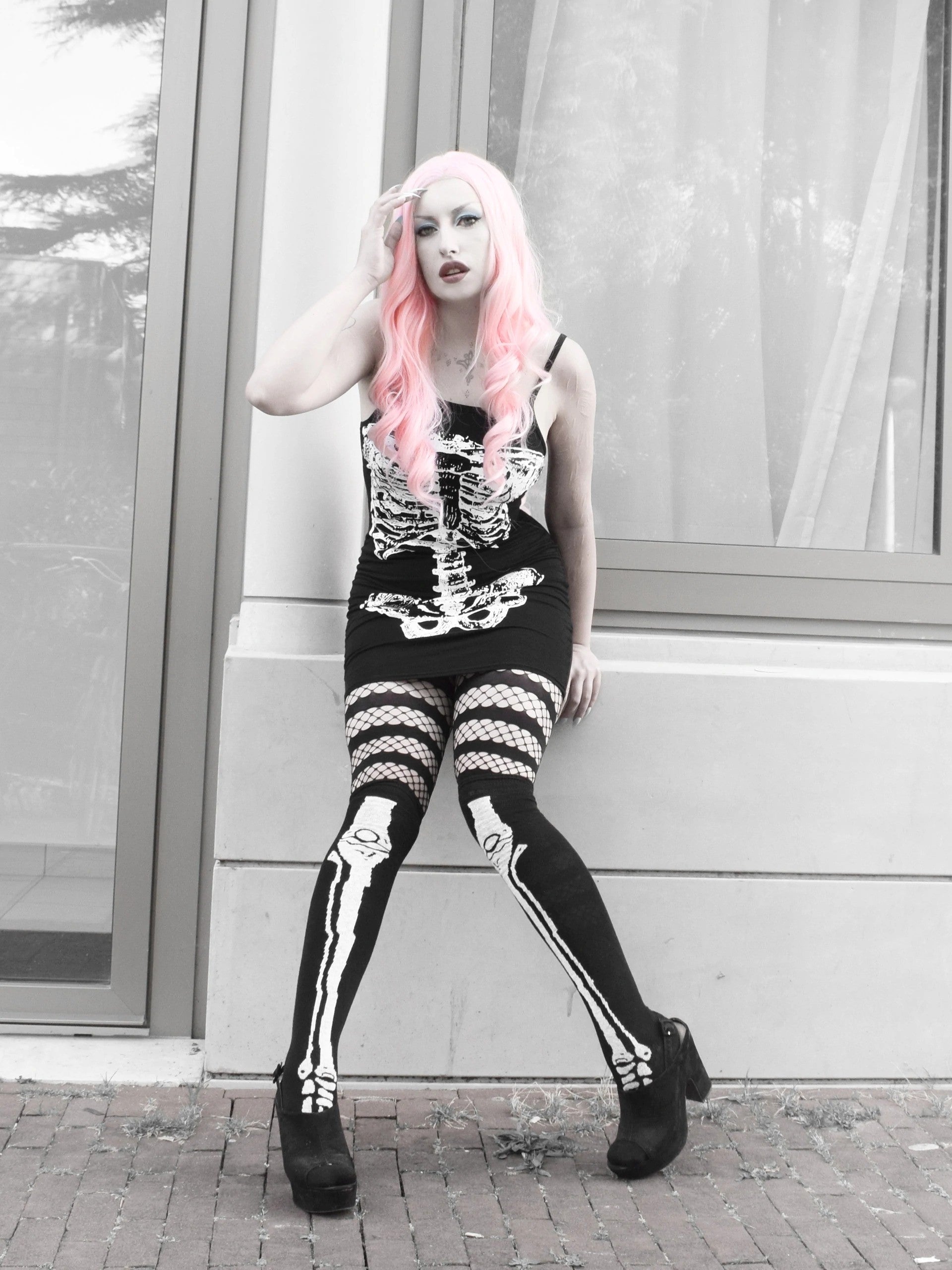 Pamela Mann Over The Knee Socks with Skeleton Bones