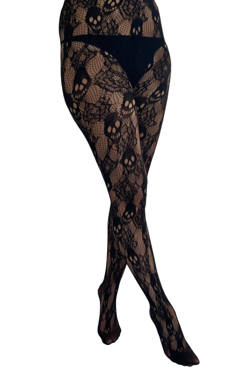 Pamela Mann Rose Skull Tights Womens Hosiery Gothic