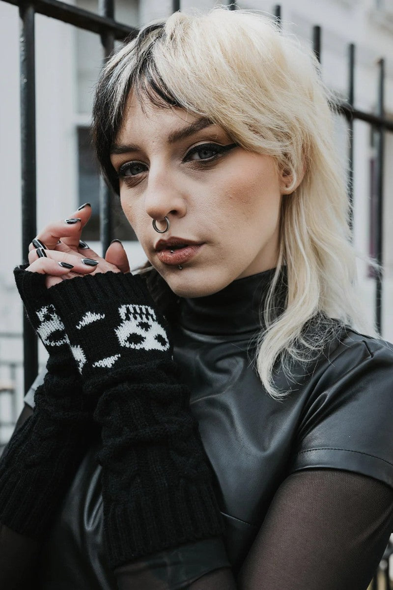 Pamela Mann Knitted Skull and Crossbones Fingerless Gloves