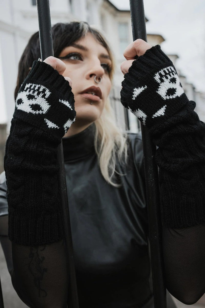 Pamela Mann Knitted Skull and Crossbones Fingerless Gloves