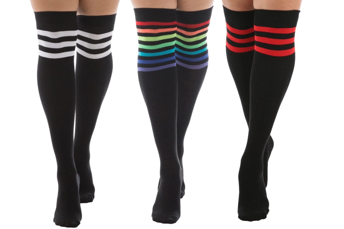 Pamela Mann Referee Stripe Varsity Over The Knee Socks, White