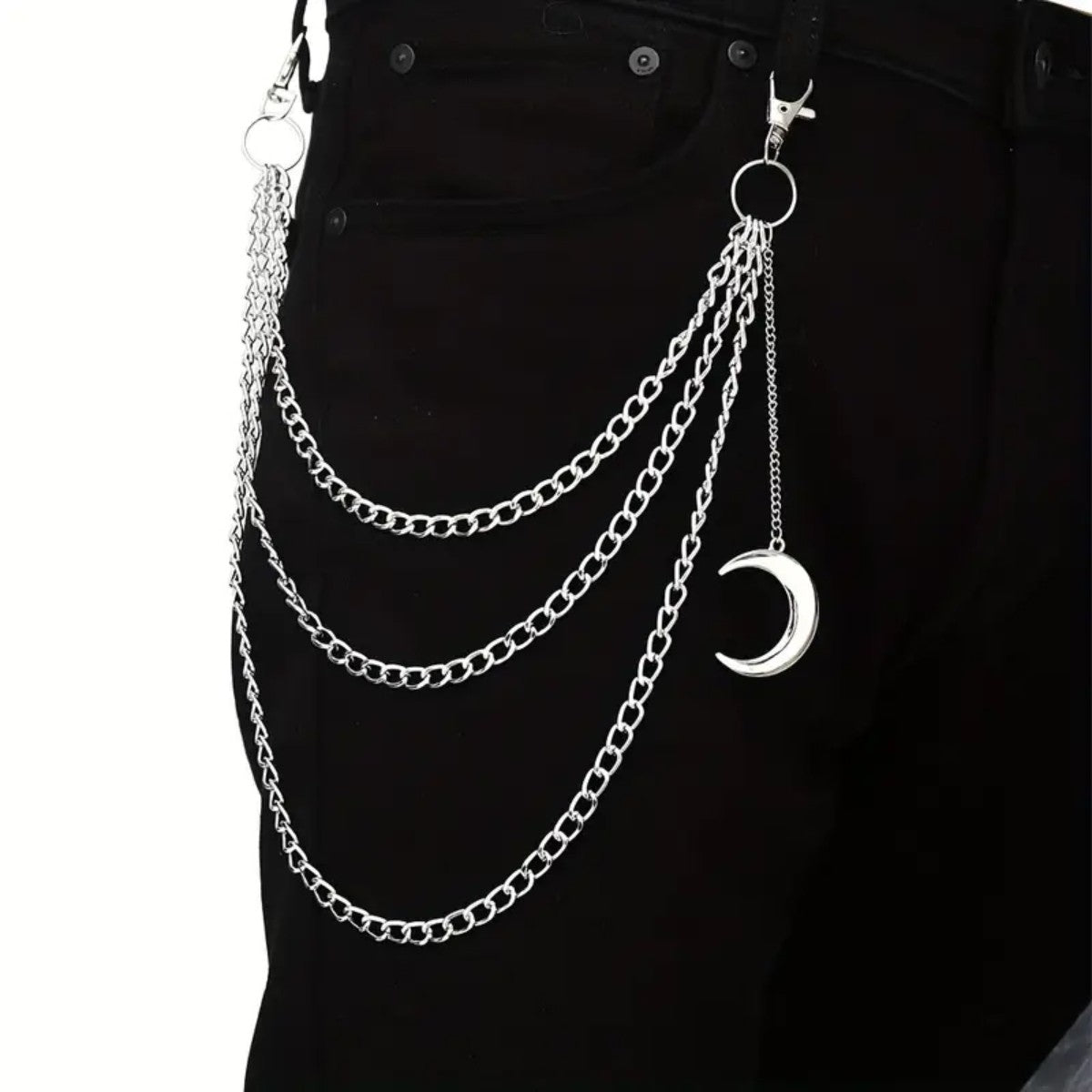 Lunar Belt Chain Moon Pendant Gothic Wicca Triple Keychain Unisex