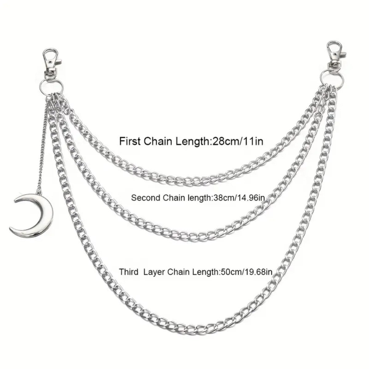 Lunar Belt Chain Moon Pendant Gothic Wicca Triple Keychain Unisex