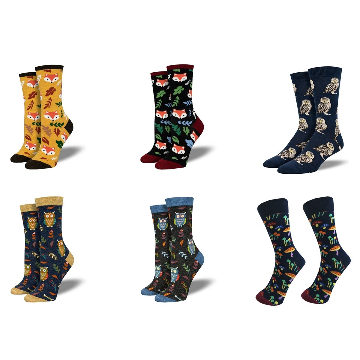 Ro Rox Nature Blue Owl leaf Cute Character Quirky Ankle Socks