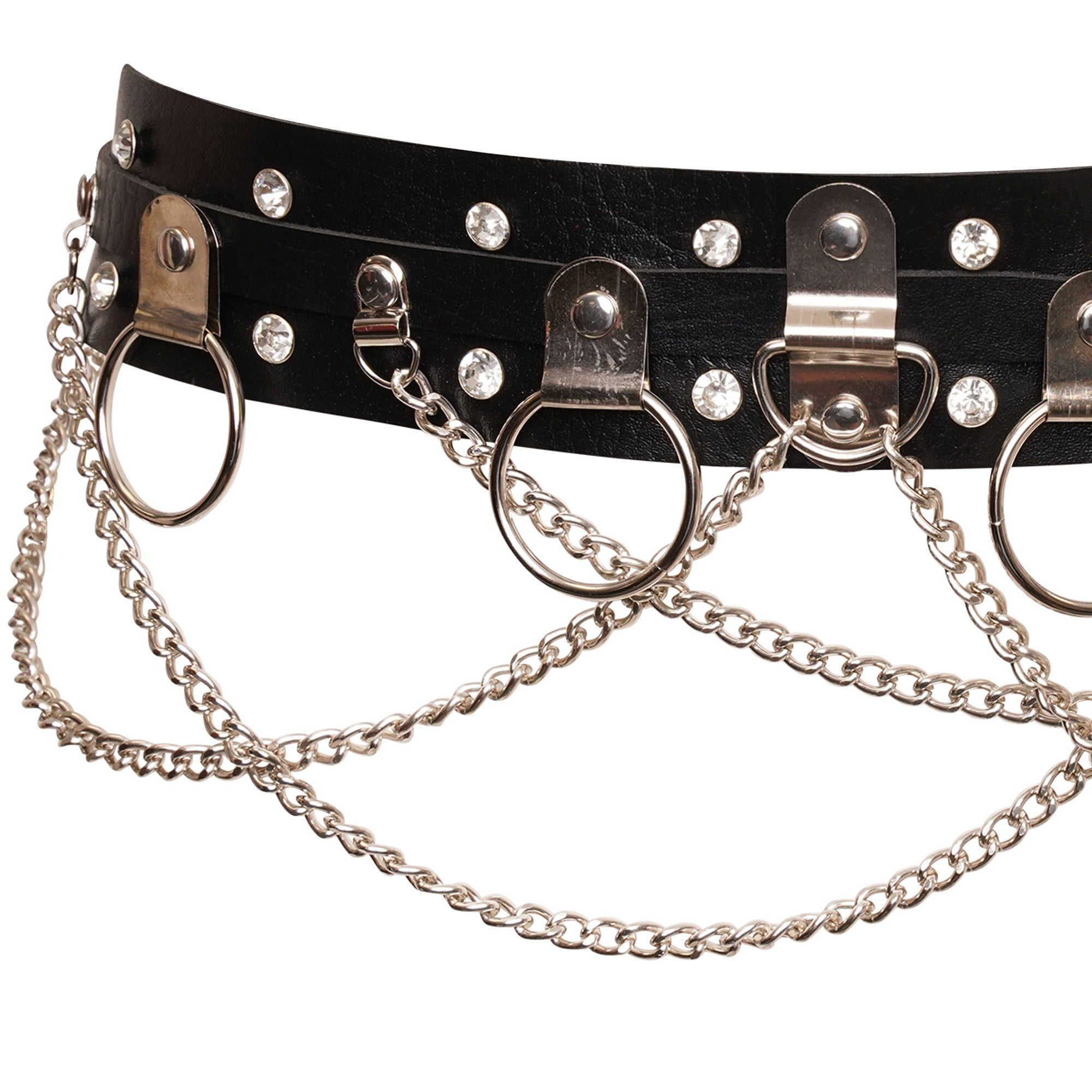 Ro Rox Parker Diamante O-Ring Chain Faux Leather Belt