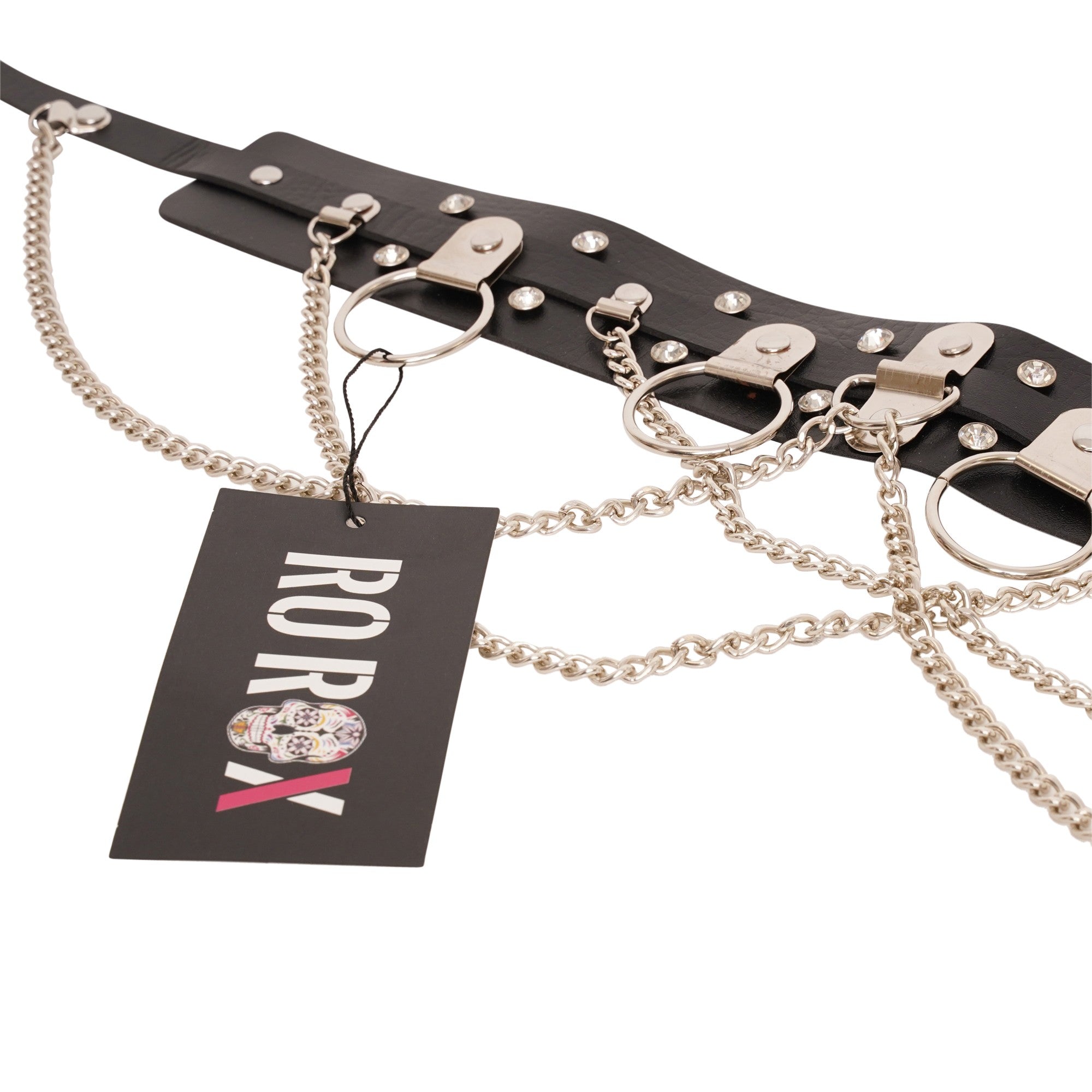 Ro Rox Parker Diamante O-Ring Chain Faux Leather Belt