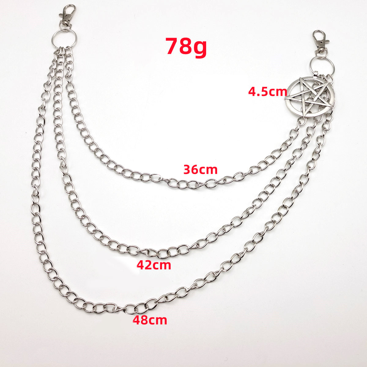 Pentagram Belt Chain Gothic Punk Triple Keychain Unisex