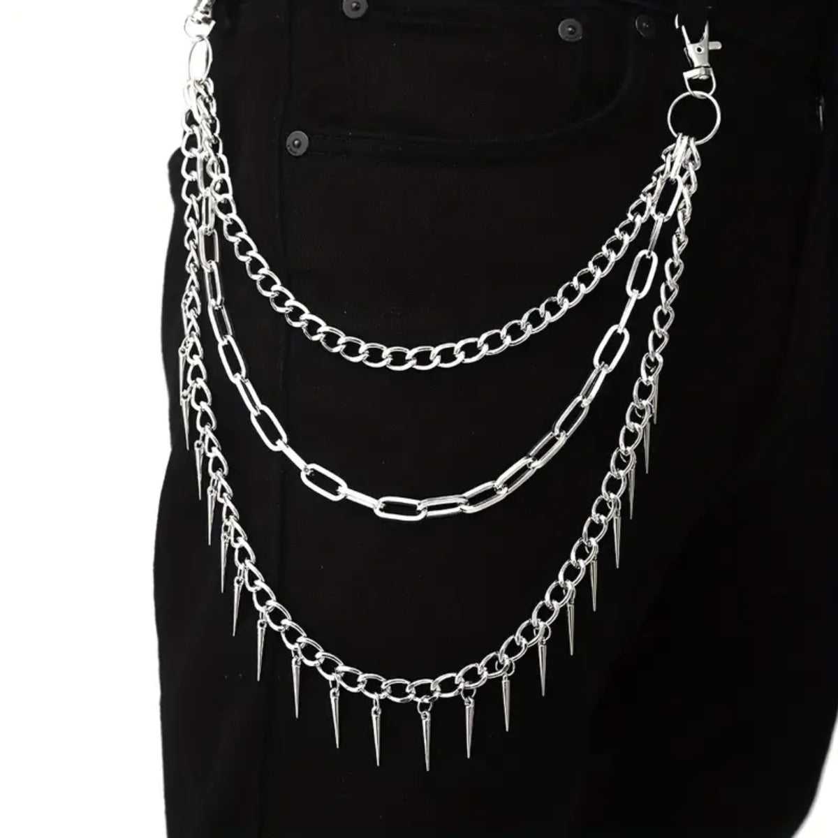Ro Rox Punk Studded Gothic Metal Triple Pendant Chain