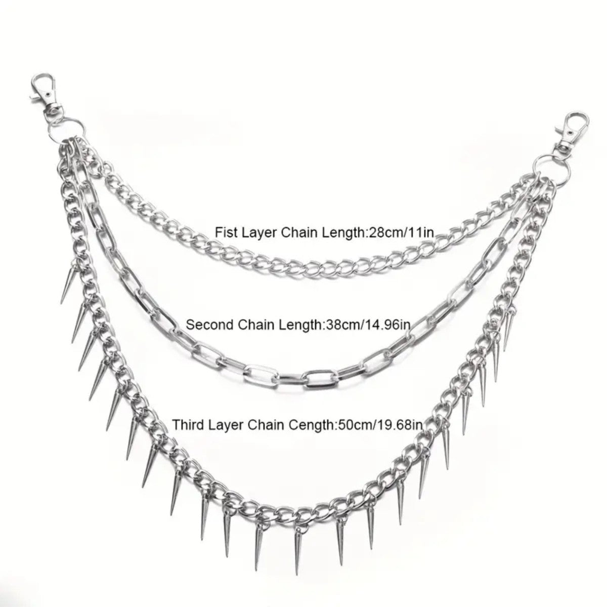 Ro Rox Punk Studded Gothic Metal Triple Pendant Chain