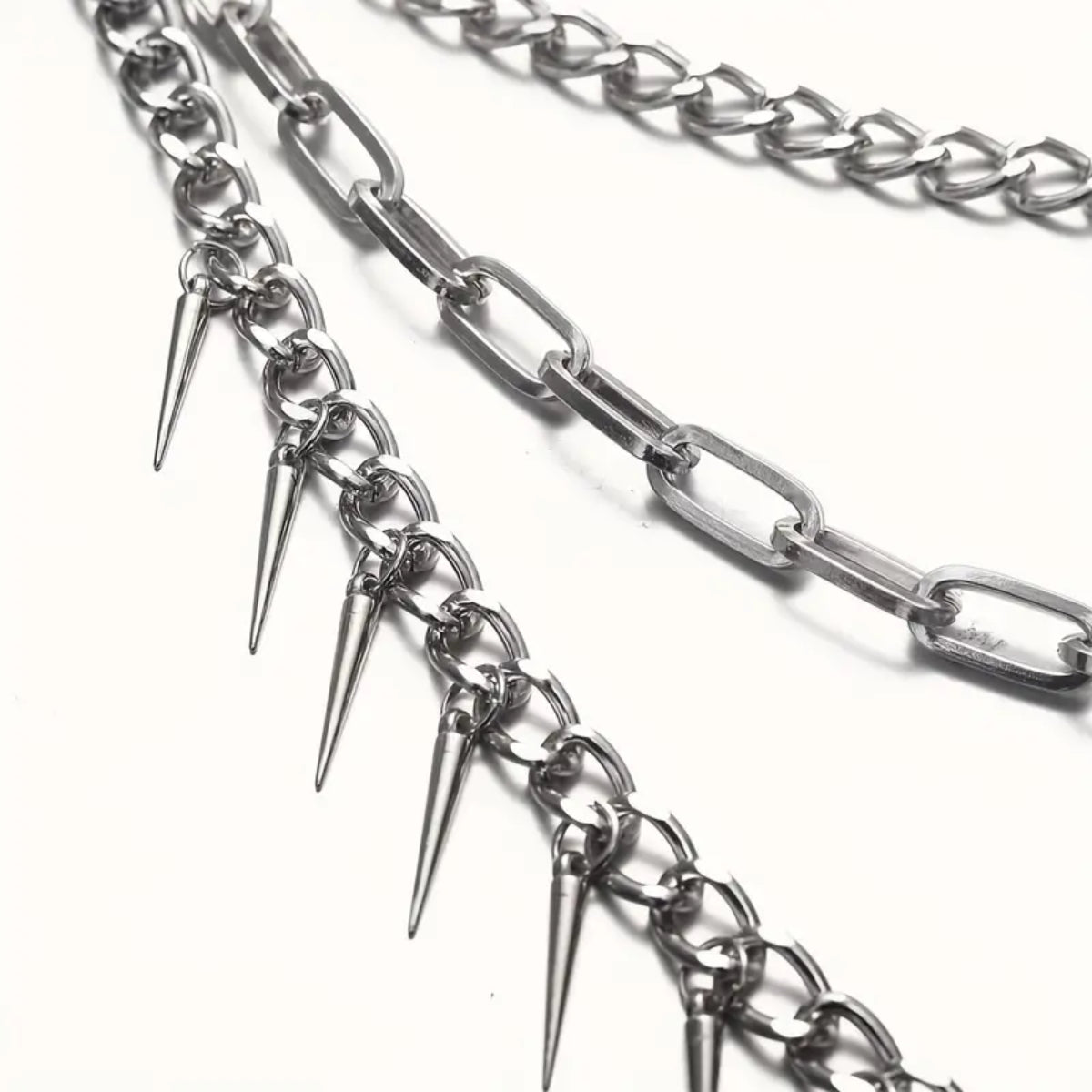 Ro Rox Punk Studded Gothic Metal Triple Pendant Chain