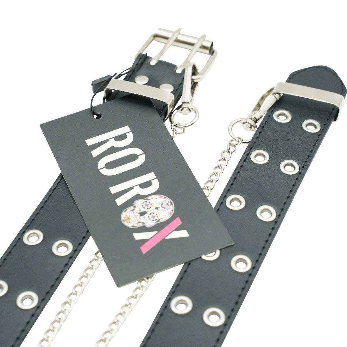 Ro Rox Rudie Double Eyelet PU Belt with Square Buckle & Chain