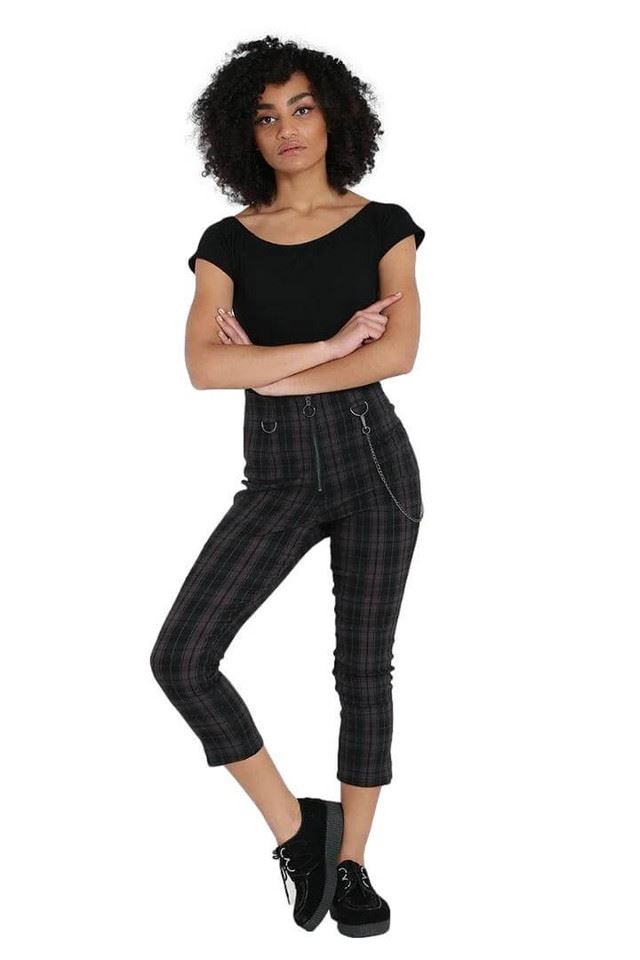 Hell Bunny Cobain Capris Tartan Grunge Punk Trousers