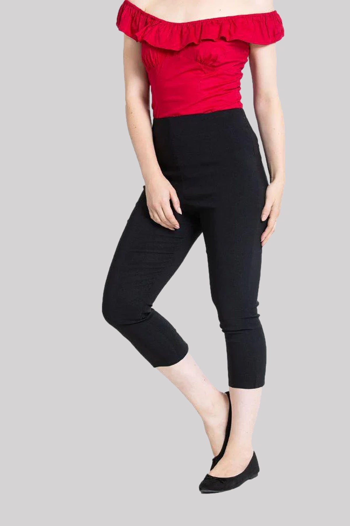 black pedal pushers Hell Bunny Tina 50's Vintage Style Capri Trousers 3/4 Length Pedal Pushers UK 20 / Black