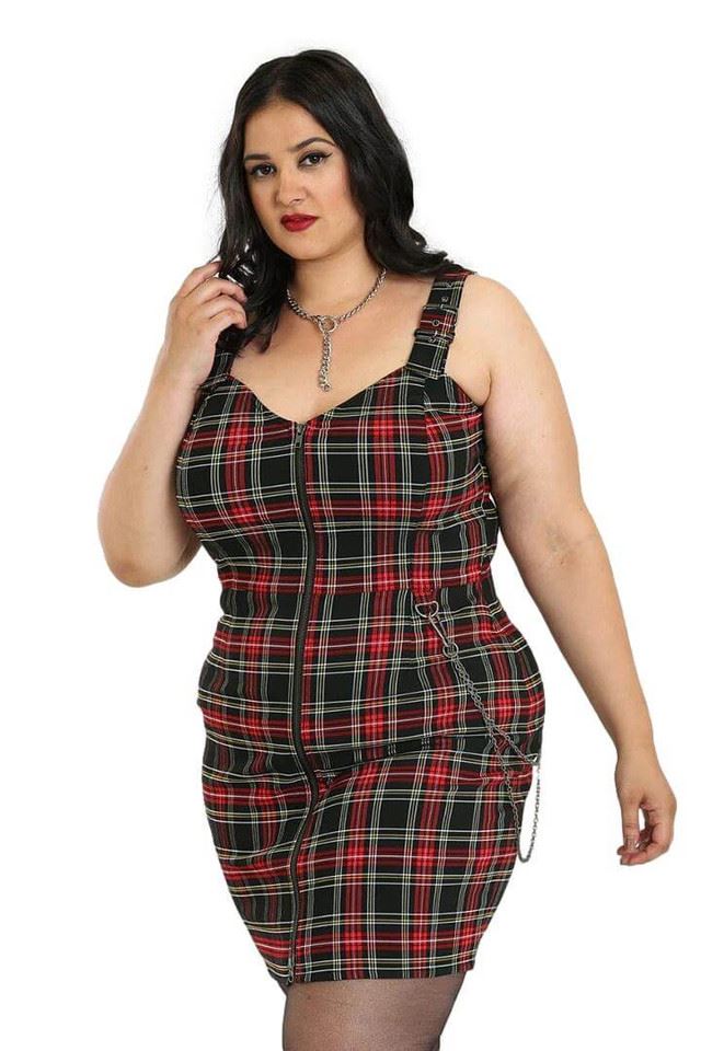 Hell Bunny Clash Tartan Bengaline Gothic Mini Pencil Dress