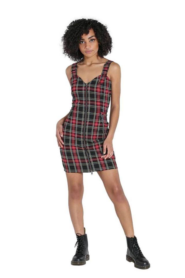 Hell Bunny Clash Tartan Bengaline Gothic Mini Pencil Dress