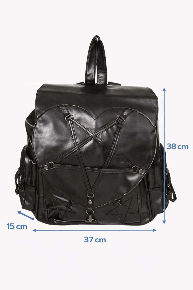 Banned Jamie Black Backpack Gothic Pentagram Punk Heart Bag