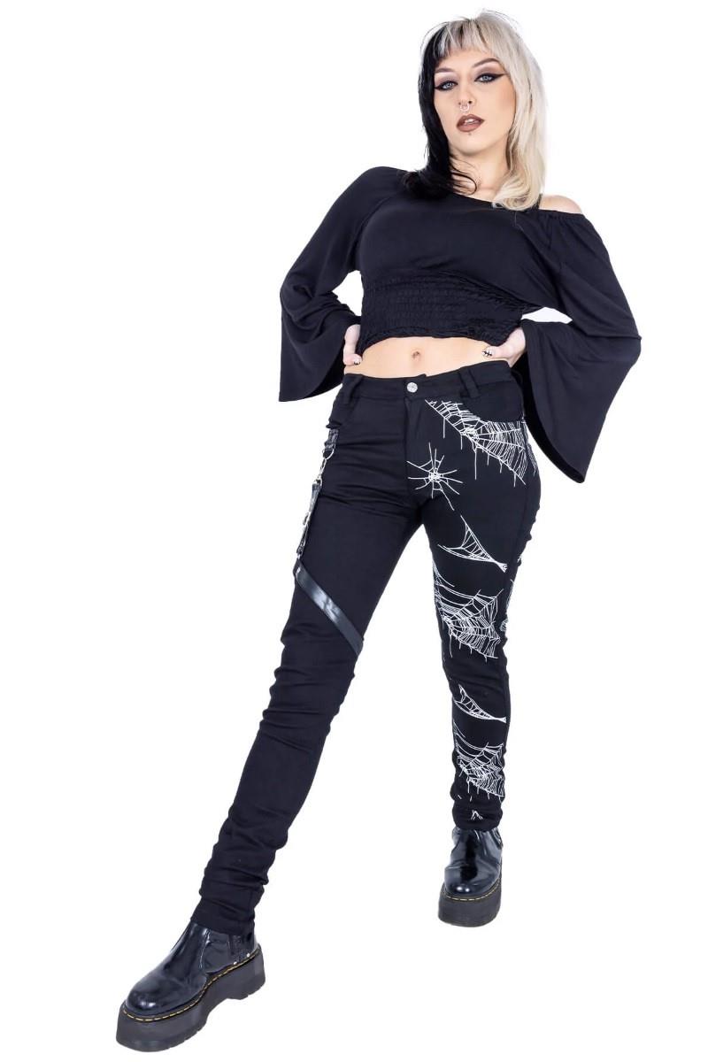 Heartless Arhana Trousers Harness Split Spiderweb Gothic Punk Pants
