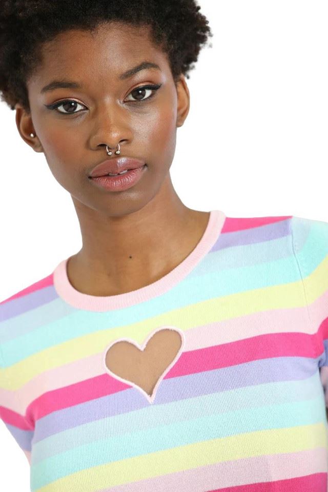 Hell Bunny Love Heart Top Cut-Out Vintage Semi-Fitted Jumper