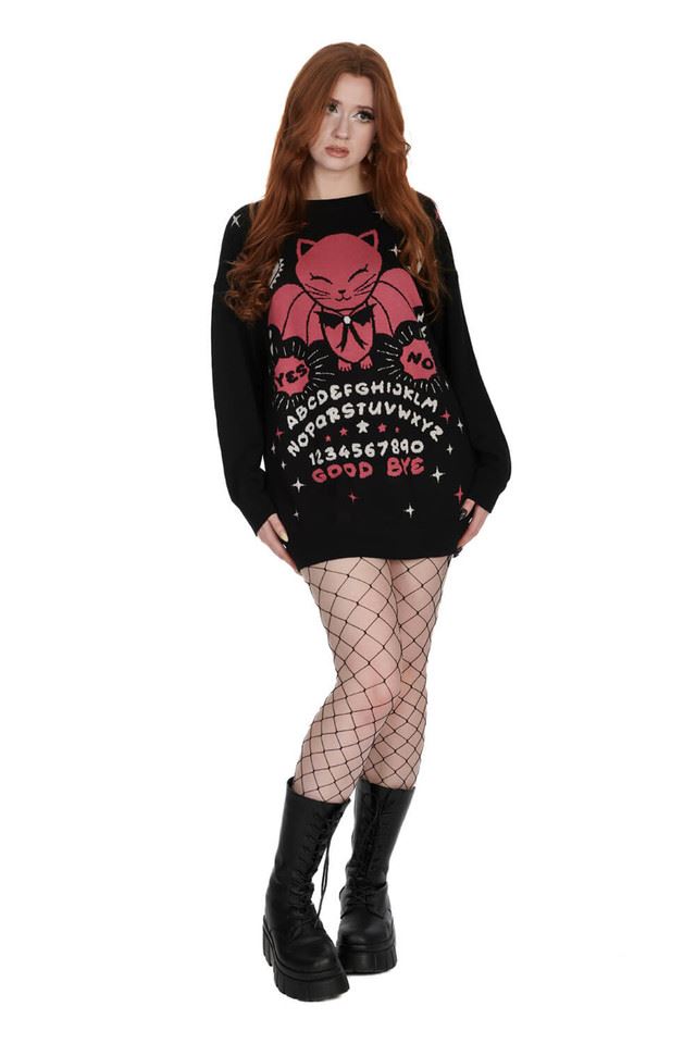 Banned Como Pink Black Gothic Ouija Knitted Jumper