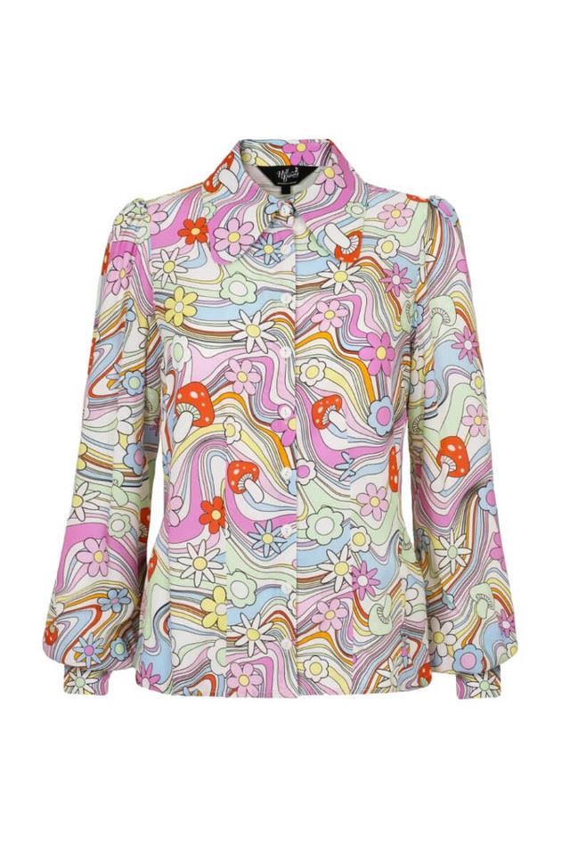 Hell Bunny Happy Daze Top Psychedelic Mushroom Flower Blouse