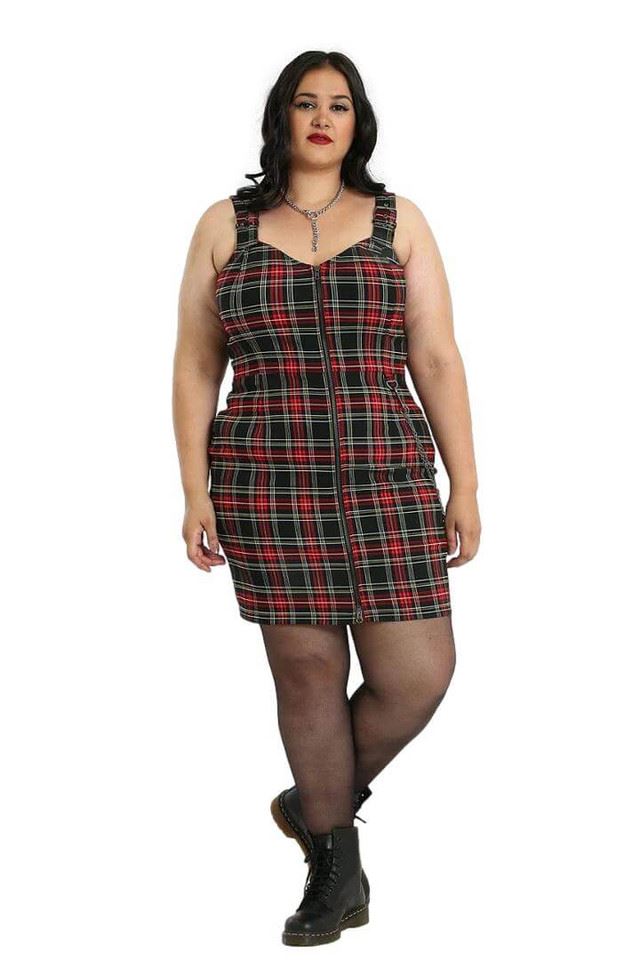 Hell Bunny Clash Tartan Bengaline Gothic Mini Pencil Dress