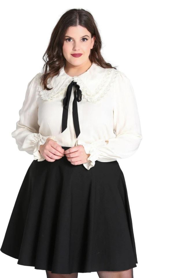 Hell Bunny Peyton Gothic Retro Semi Fitted Ivory Tie Blouse