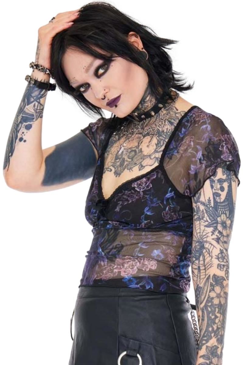 Jawbreaker Night Crow Printed Mesh Top