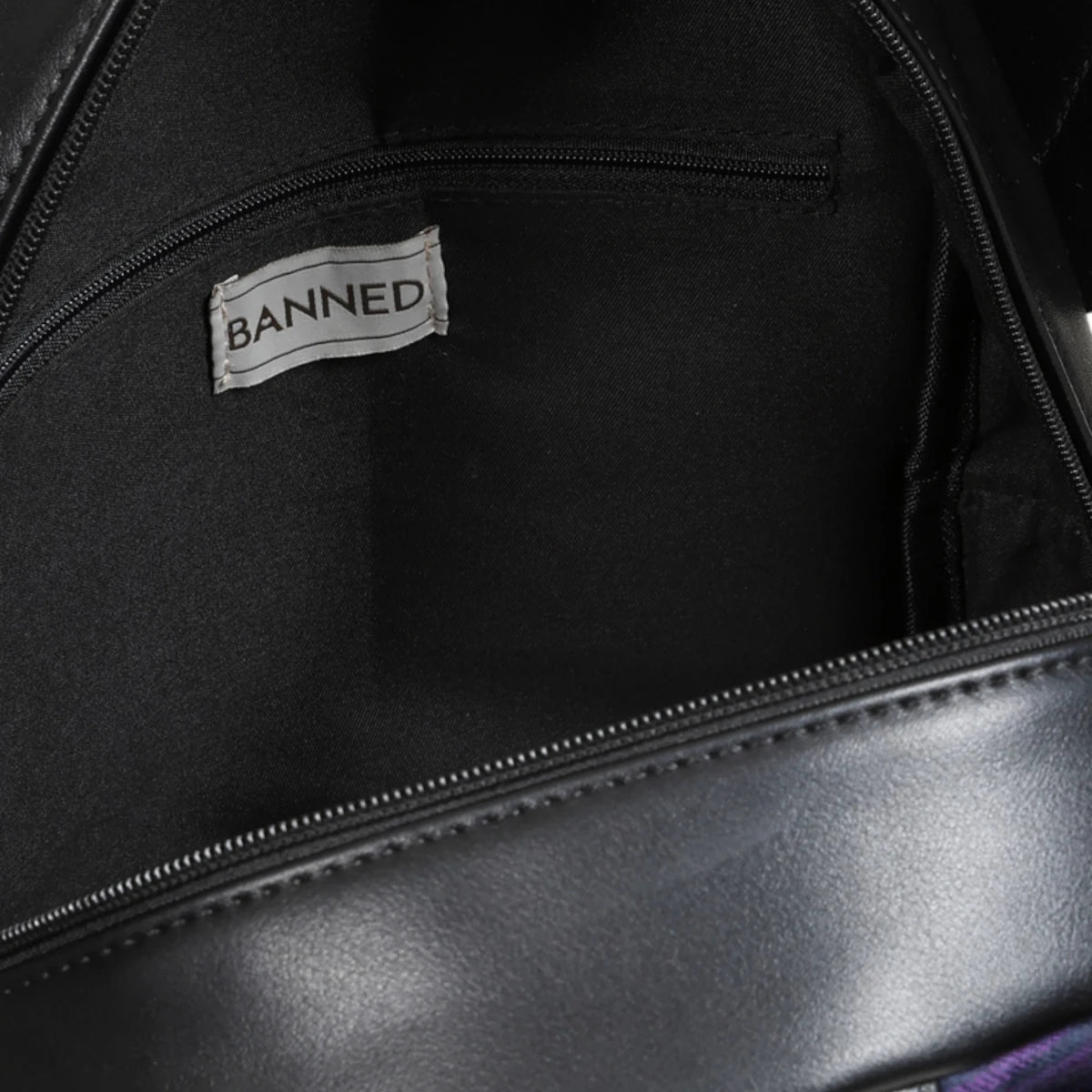 Banned Afterparty Chaos Backpack Purple Tartan Bat Wing Bag