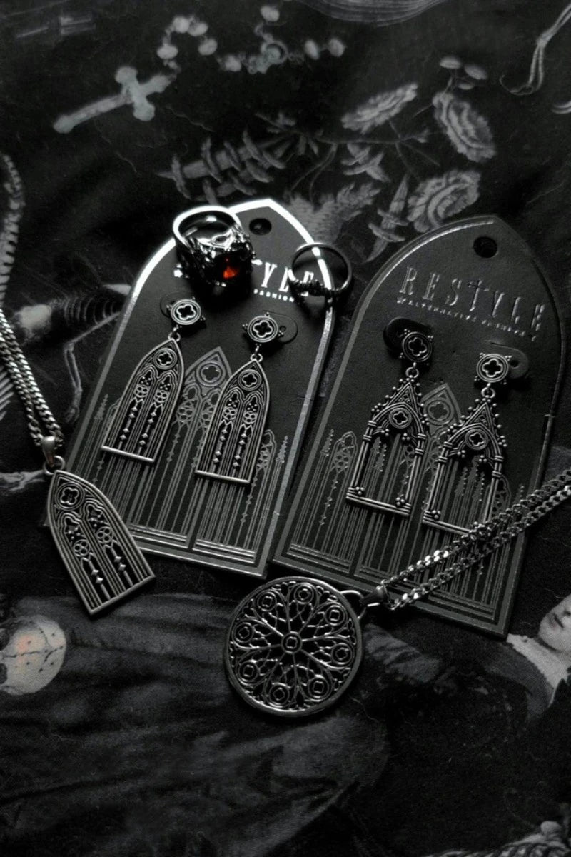 Restyle Altarium Earrings Silver Gothic Cathedral Earrings