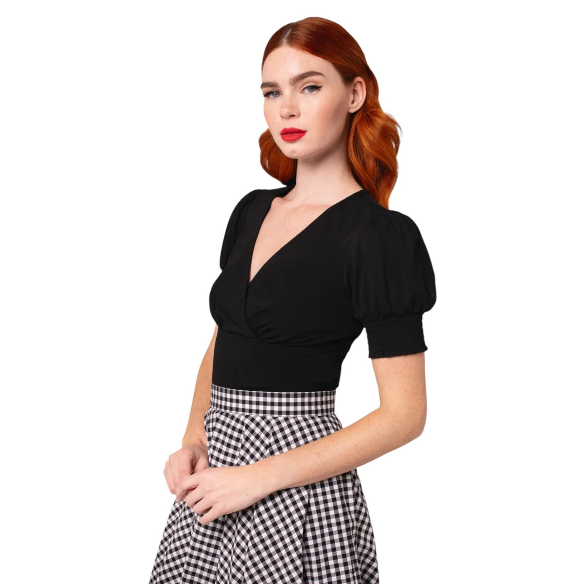 Hell Bunny Aria Top Black Gothic Wrap Cotton Stretch Blouse