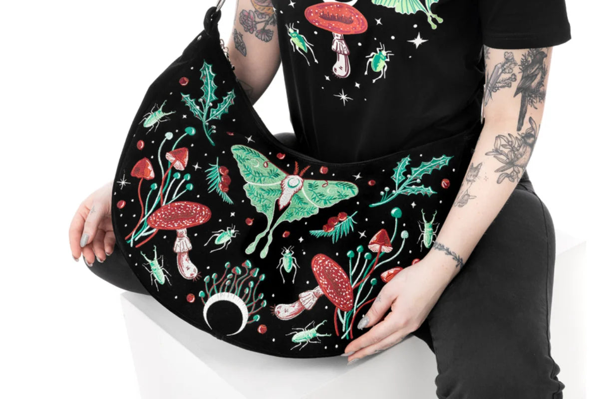 Restyle Autumnal Equinox Hobo Bag - Moth & Mushroom Design