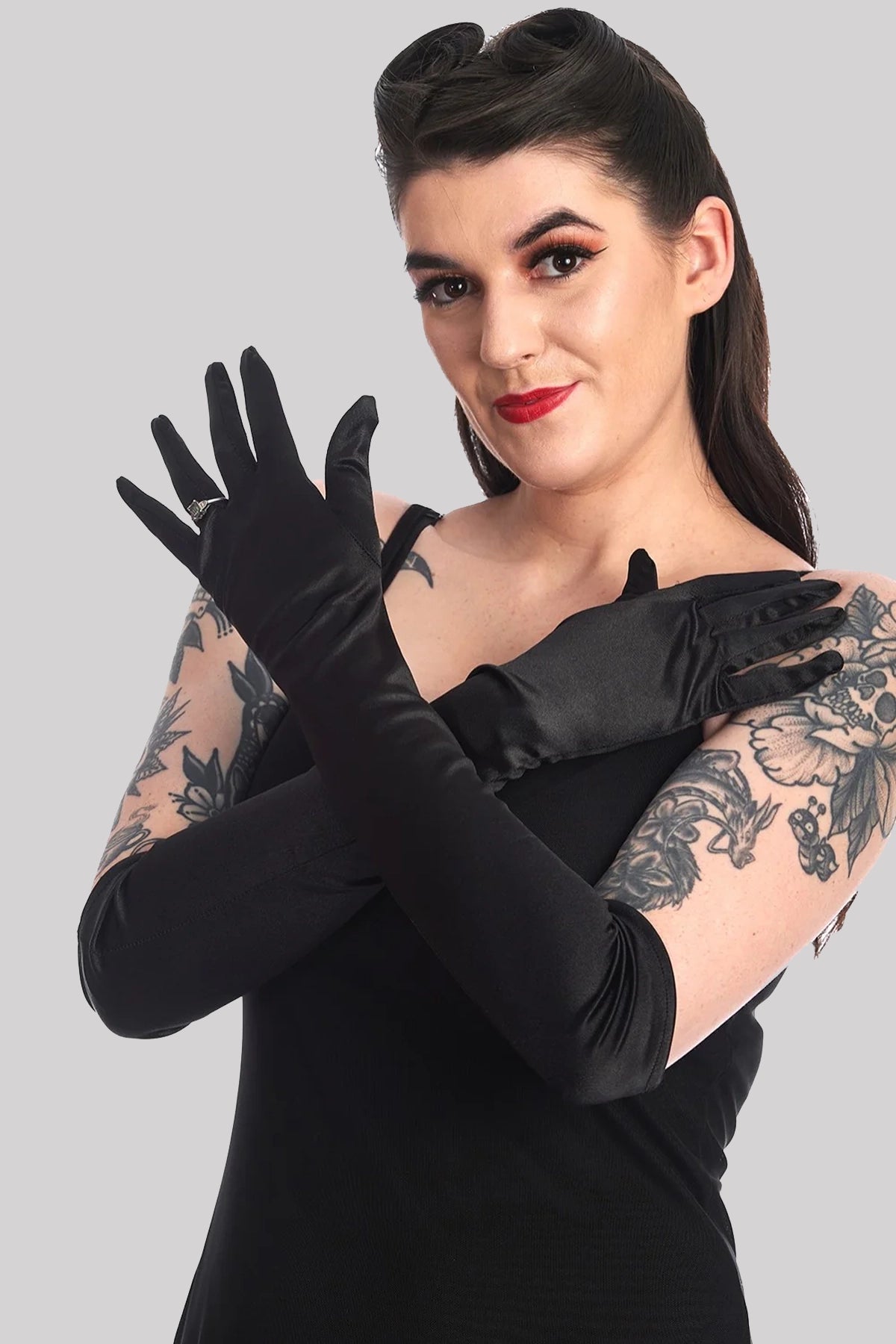 Banned Allegra Satinated Opera Elbow Length Gloves,Black,One Size